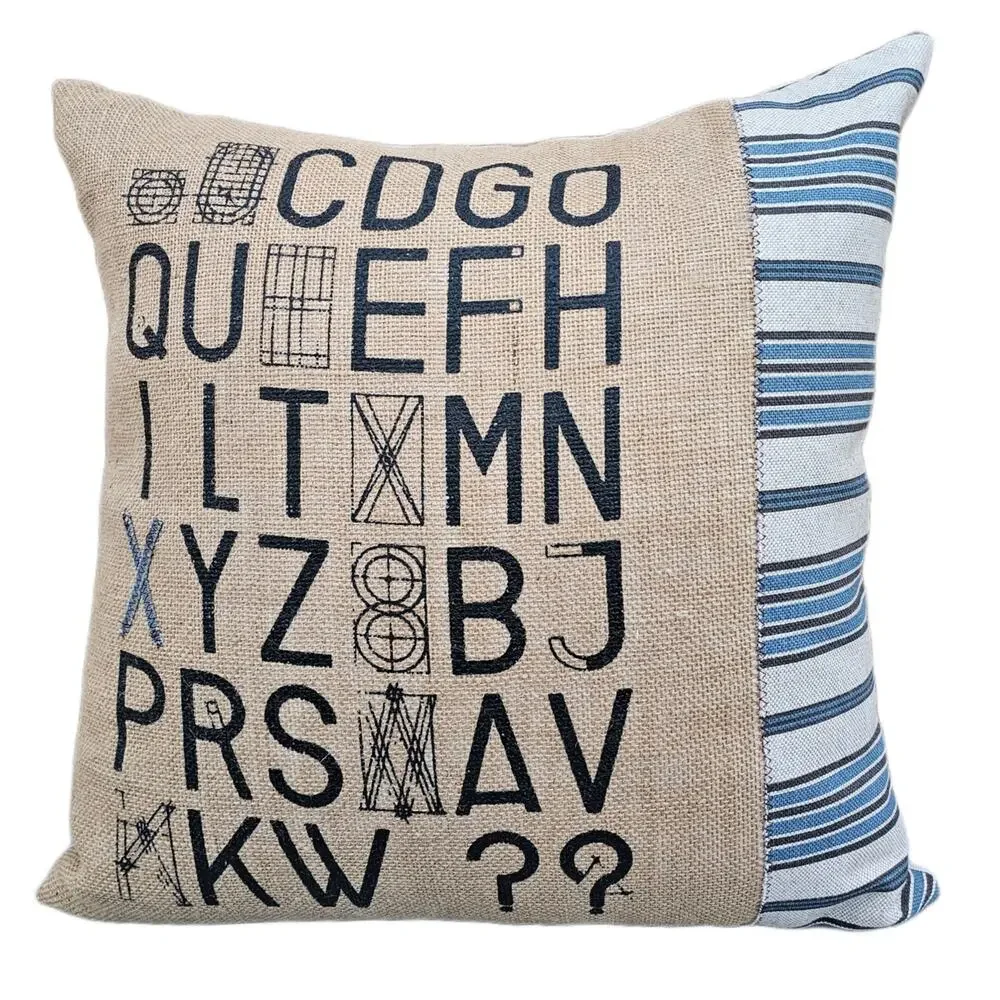Lacefield Designs Distressed Burlap Alphabet Throw Pillow Accent Down Filled